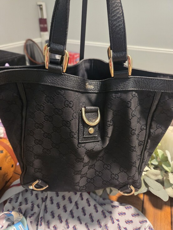 Gucci Handbags - Gucci Black Monogram Tote Bag with Gold Hardware